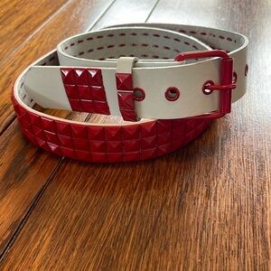 Red and White Leather Rock Studded belt Large? Y2K 90s unbranded